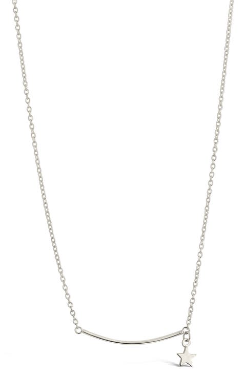 Curved Bar & Star Charm Pendant Necklace