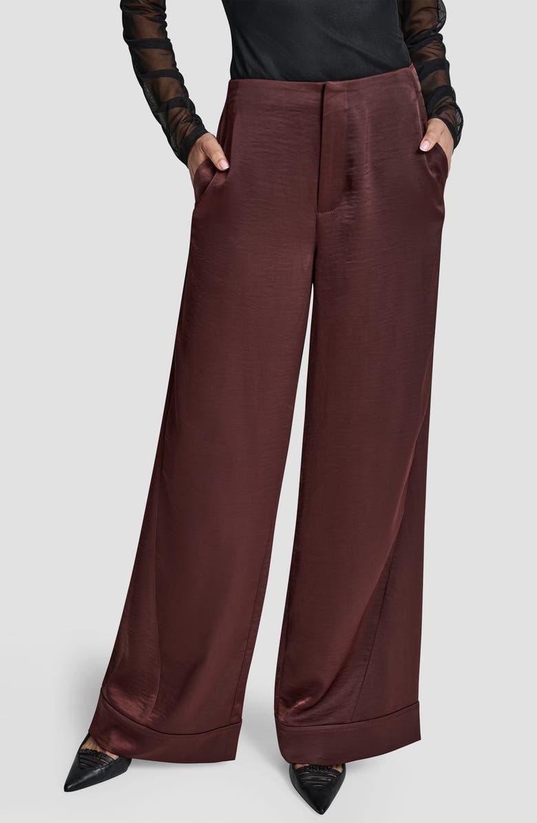 DKNY Wide Leg Pants, Main, color, Bitter Chocolate