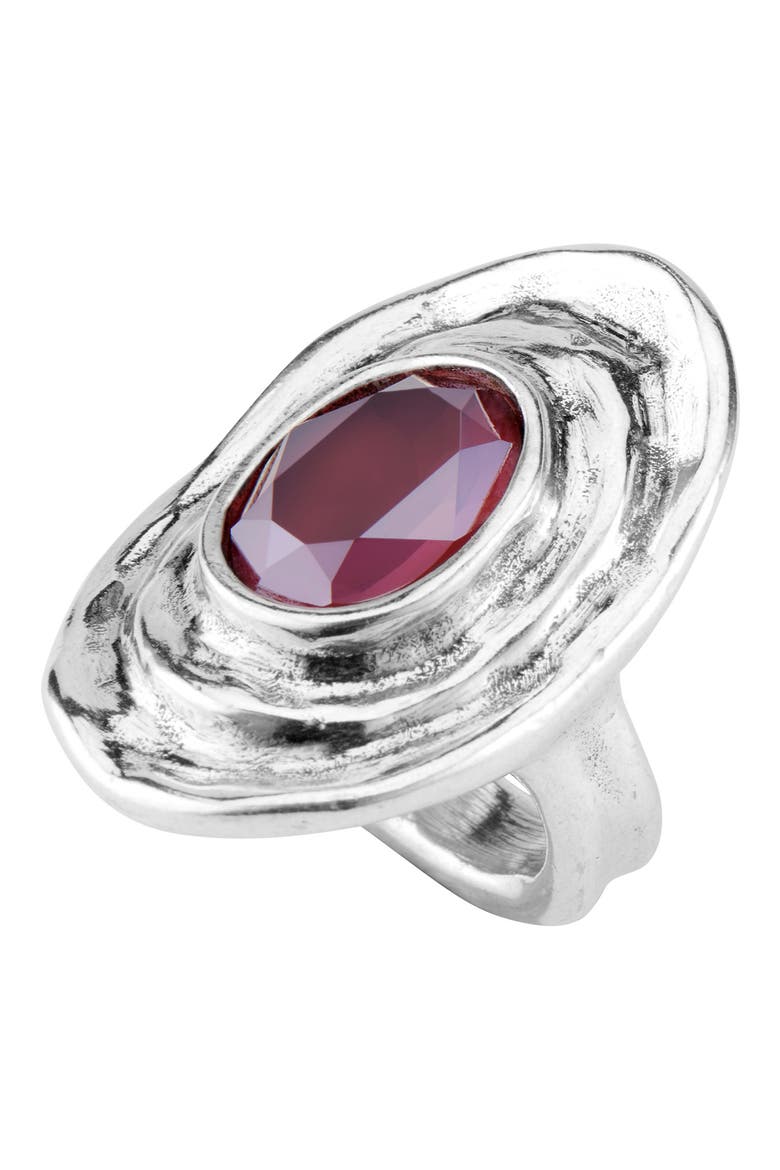Teotl Silver Plated Swarovski Crystal Medallion Ring, Main, color, SILVER