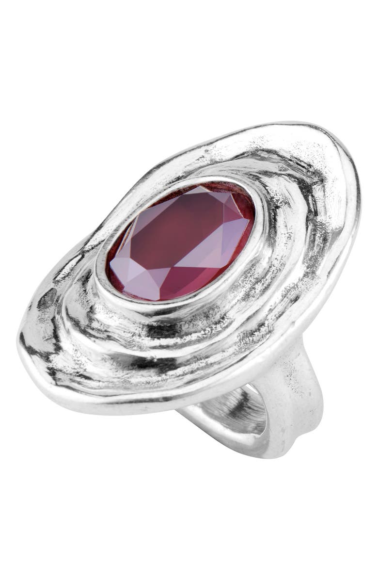 UNODE50 Teotl Silver Plated Swarovski Crystal Medallion Ring, Main, color, 