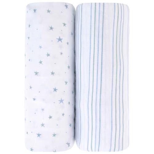 Ely's & Co. Baby Fitted Bassinet Sheet 2 Pack in Dusty Blue Stars 