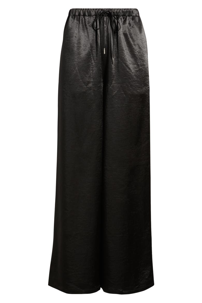 Village Satin Drawstring Wide Leg Pants, Alternate, color, BLACK