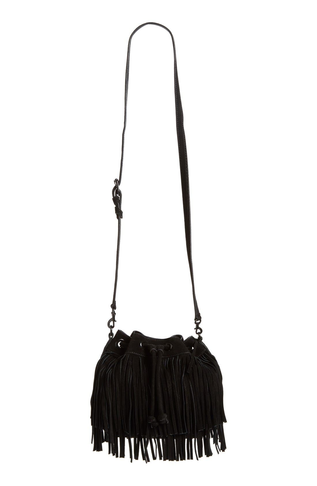'Mini Fiona' Bucket Bag, Alternate, color, BLACK