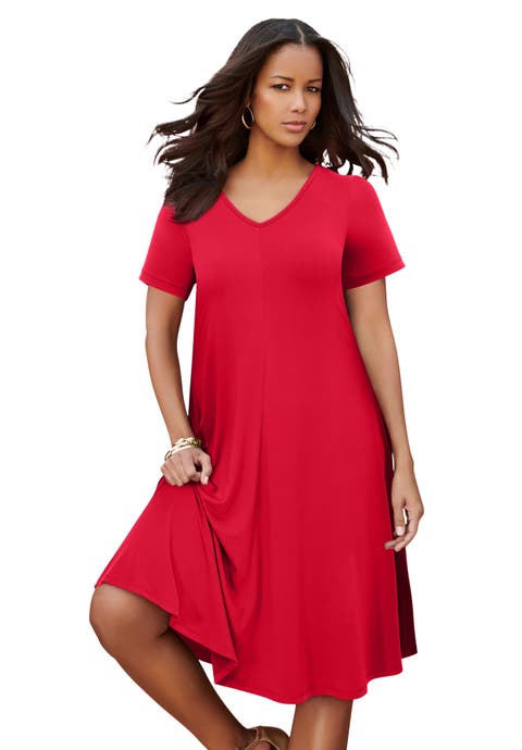 Petite Plus Size Short Sleeve Sleeve Swing Dress (Plus)