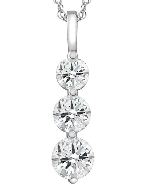 2 Ct Three Diamond Pendant 14K Gold 3 Stone Lab Grown Necklace