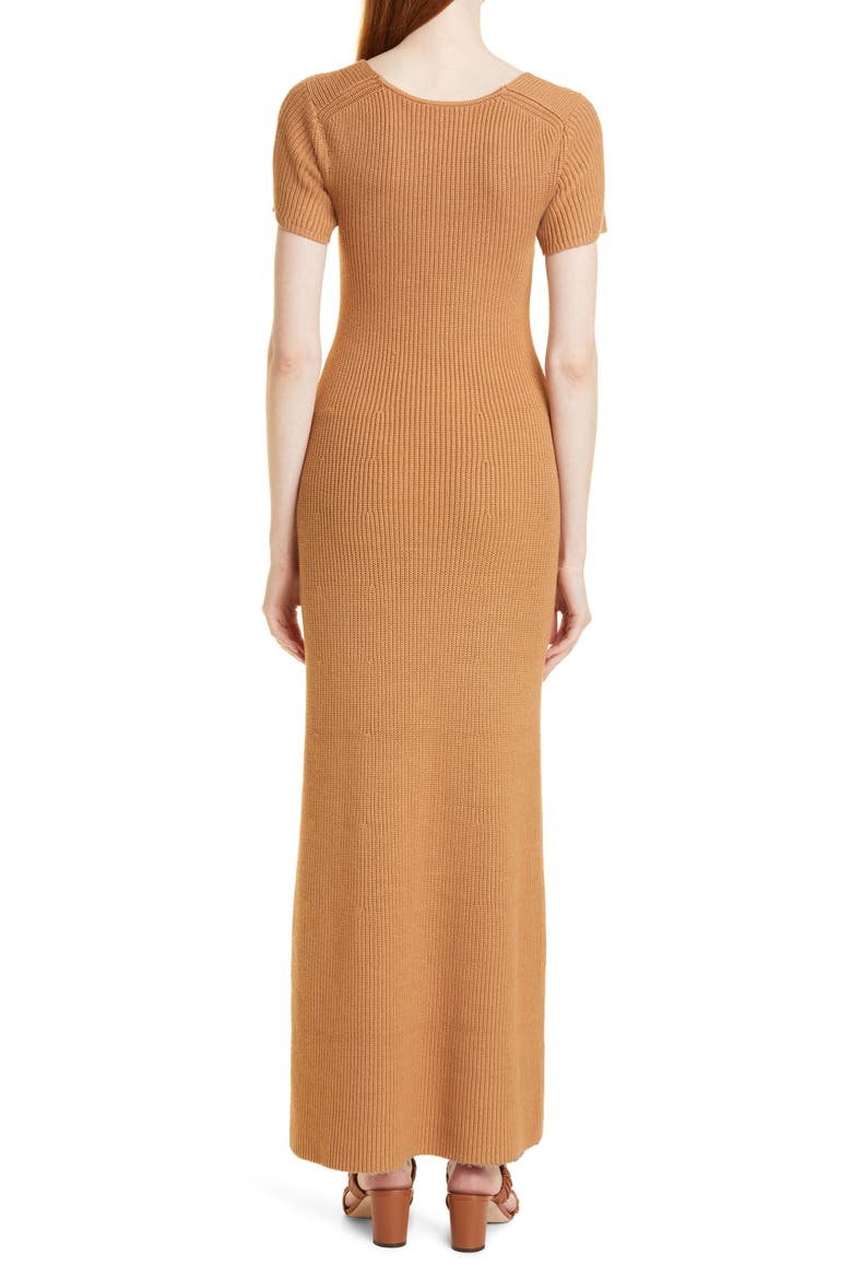 Camden Ribbed Sweetheart Neck Midi Dress, Alternate, color, CAMEL