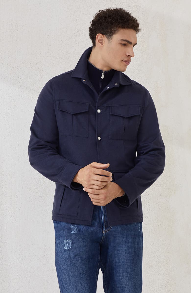 Brunello Cucinelli Flannel safari jacket, Alternate, color, Avio Blue