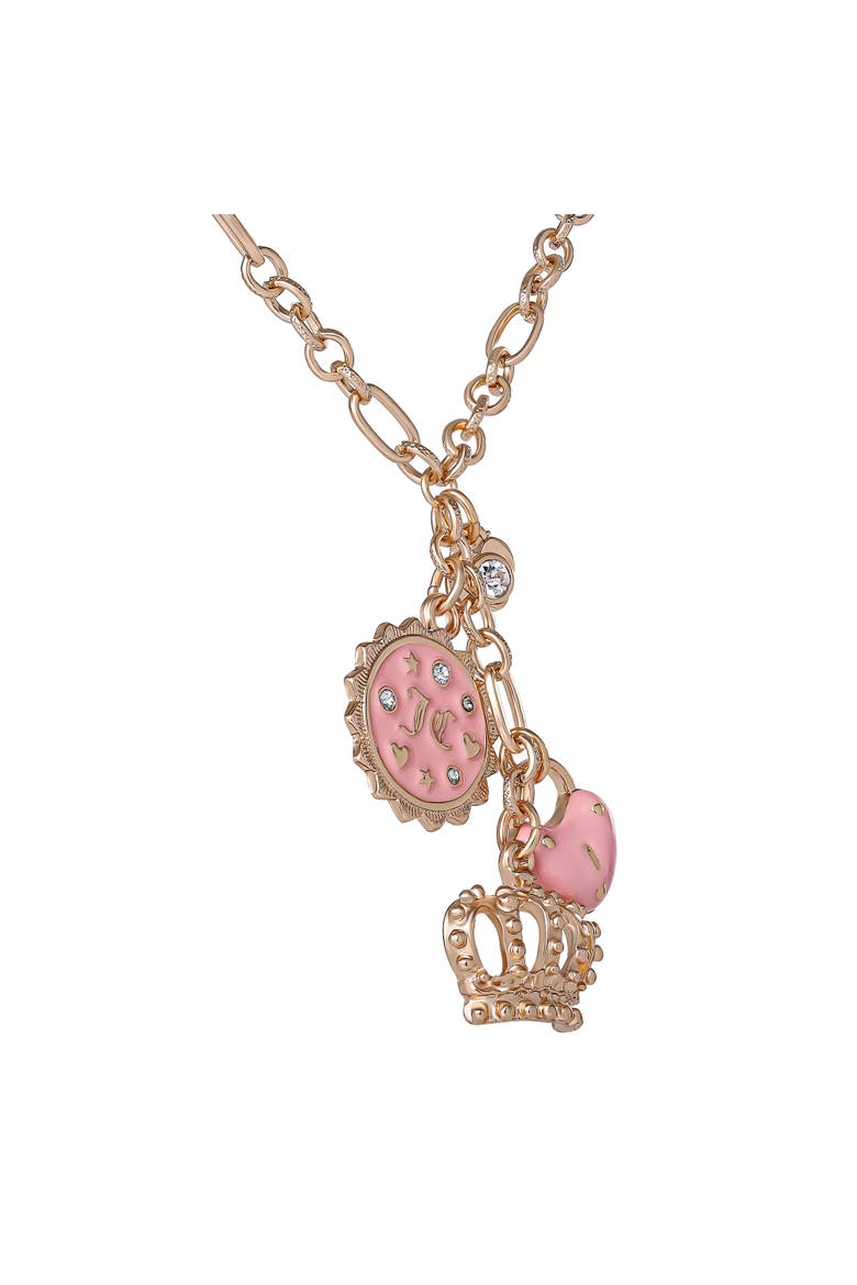 Gold-Tone Layered Charm Necklace with Pink Enamel Accents, Alternate, color, gold, pink