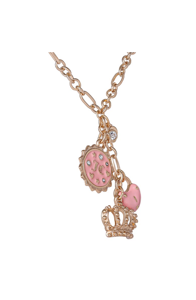 Juicy Couture Gold-Tone Layered Charm Necklace with Pink Enamel Accents, Alternate, color, Gold, Pink