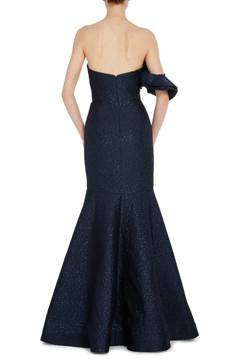 One-Sleeve Metallic Trumpet Gown, Alternate, color, NAVY MULTI