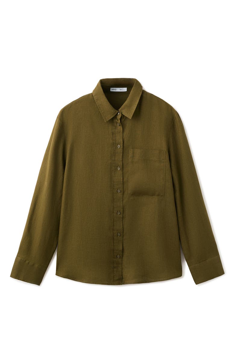 MANGO Linen Button-Up Shirt, Alternate, color, Olive Green