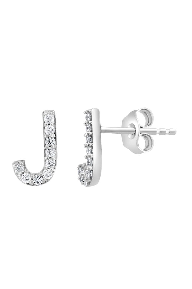 Sterling Silver Diamond 'J' Initial Stud Earrings, Alternate, color, SILVER