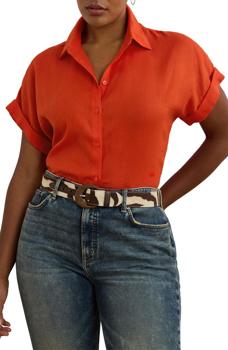 Lauren Ralph Lauren Relaxed Fit Linen Button-Up Shirt, Main, color, Bright Vermilion