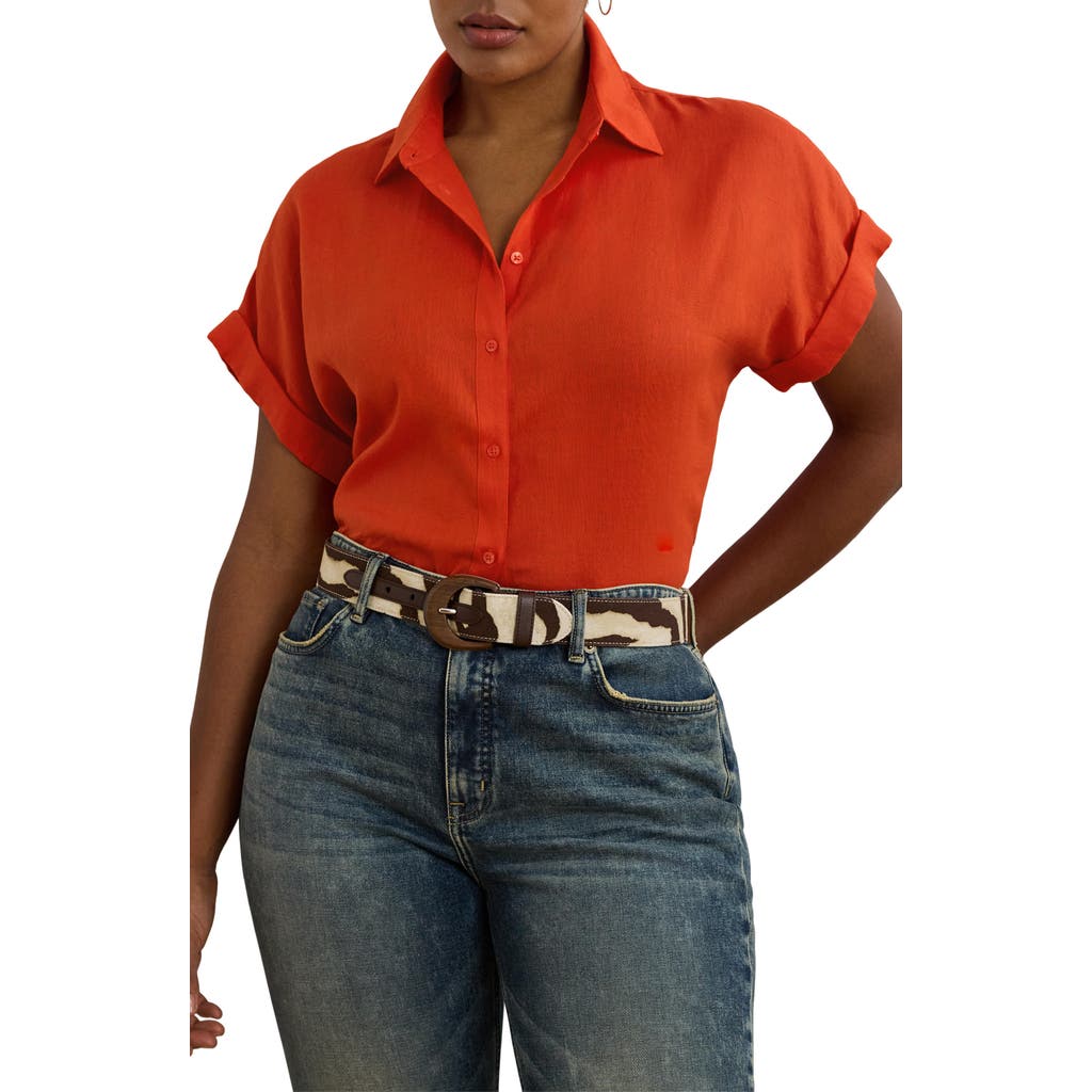 Ralph Lauren Lauren Relaxed Fit Short Sleeve Linen Button-up Shirt In Red