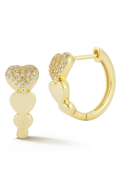 Pavé Cubic Zirconia Heart Huggie Hoop Earrings