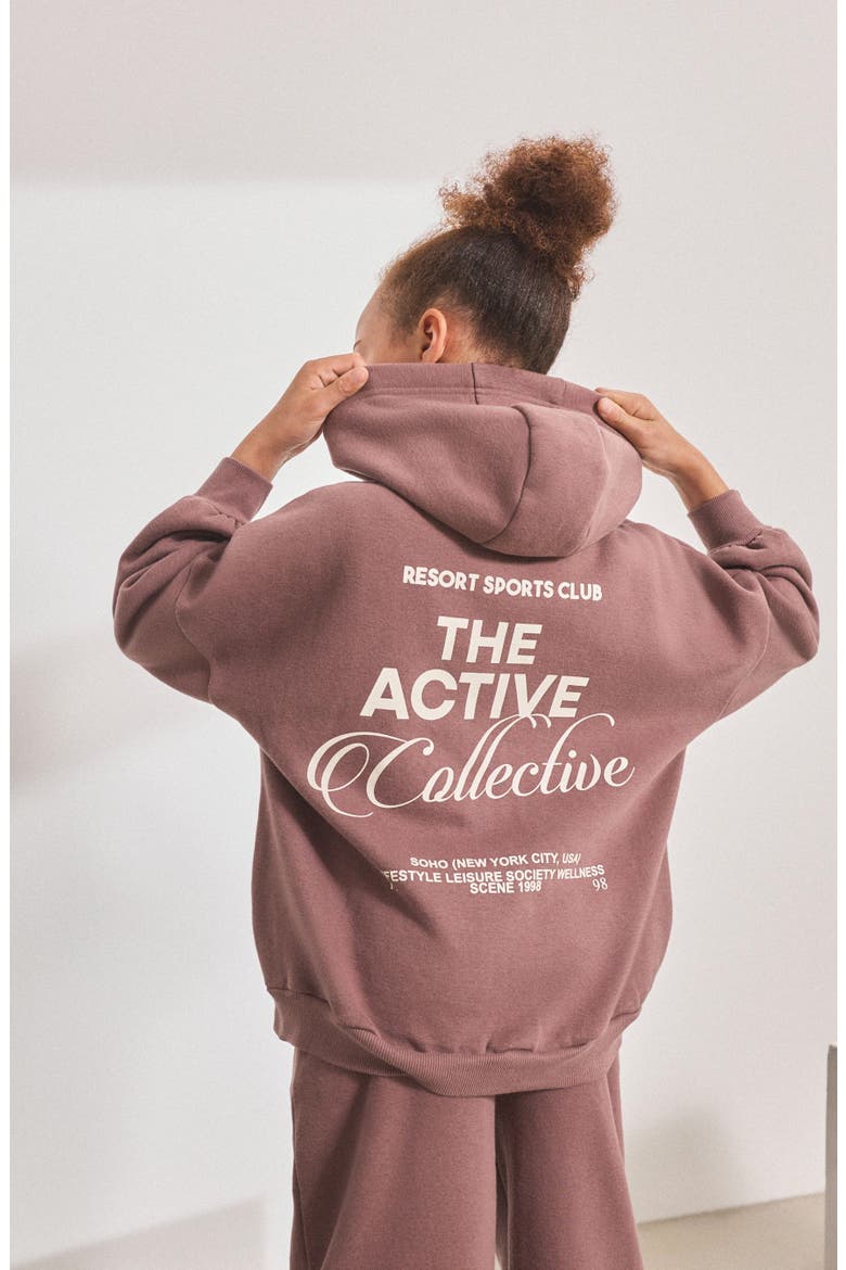 Kids' Sporty Graphic Hoodie & Sweatpants Set, Alternate, color, BROWN