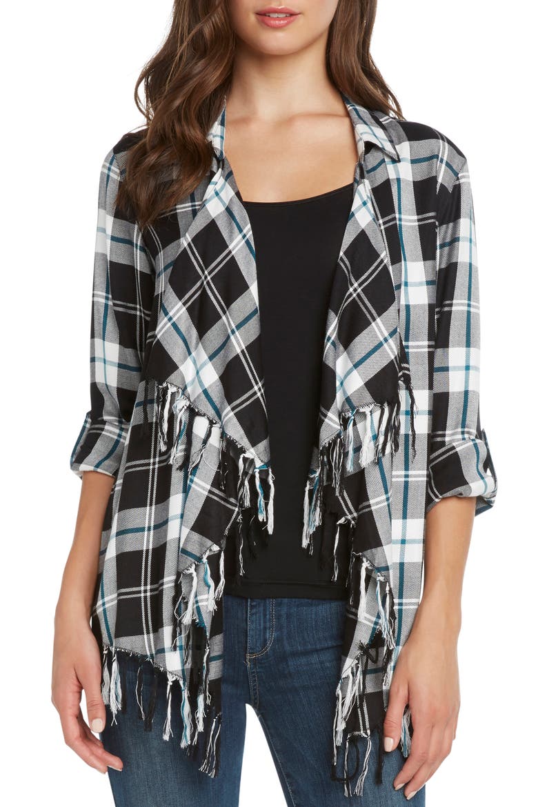 Plaid Fringe Top, Main, color, DEEP TEAL