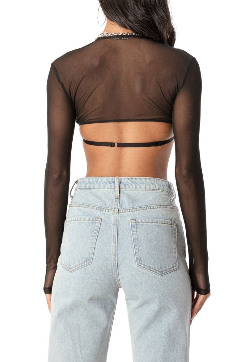 Lin Mesh Long Sleeve Bra Top, Alternate, color, BLACK