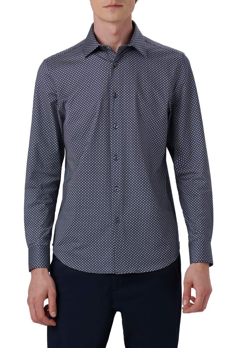 James OoohCotton® Dot Print Button-Up Shirt, Main, color, NAVY