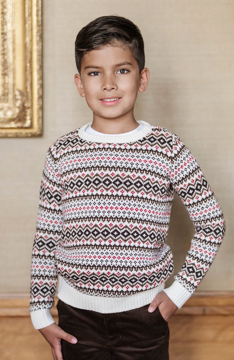 Hope & Henry Kids' Organic Long Sleeve Intarsia Crew Neck Pullover Sweater, Alternate, color, Ivory Fireside Fair Isle
