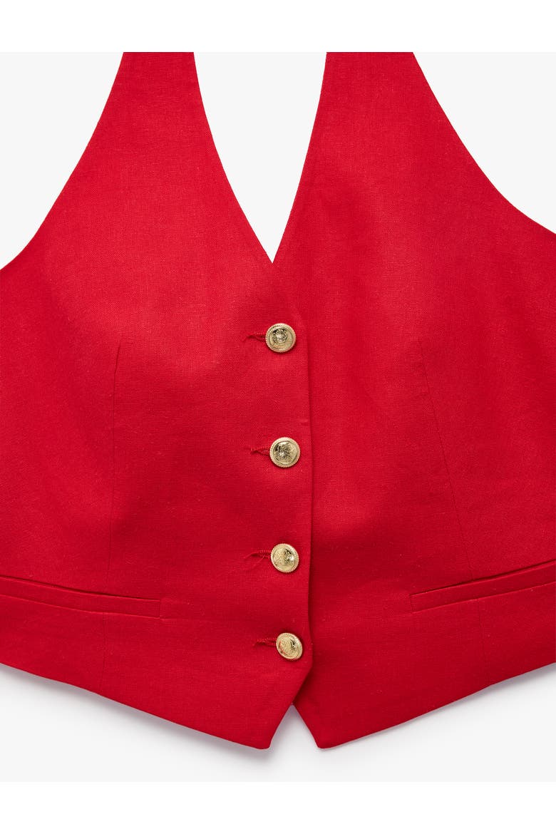 Linen Blend Halter Neck Button Vest, Alternate, color, RED