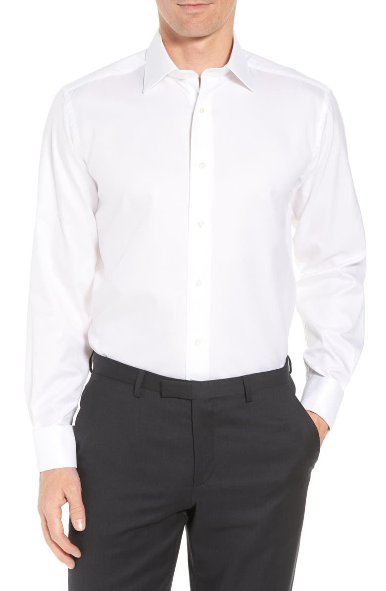 David Donahue Regular Fit Boxed French Cuff Tuxedo Shirt, Main, color, White / White