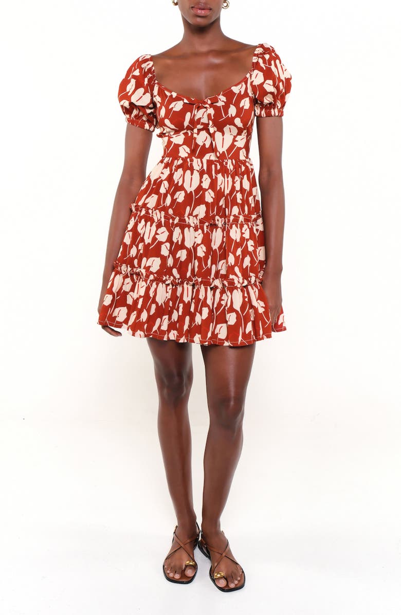 The Lulo Project The Bloom Puff Sleeve Tiered Stretch Cotton Minidress, Main, color, 