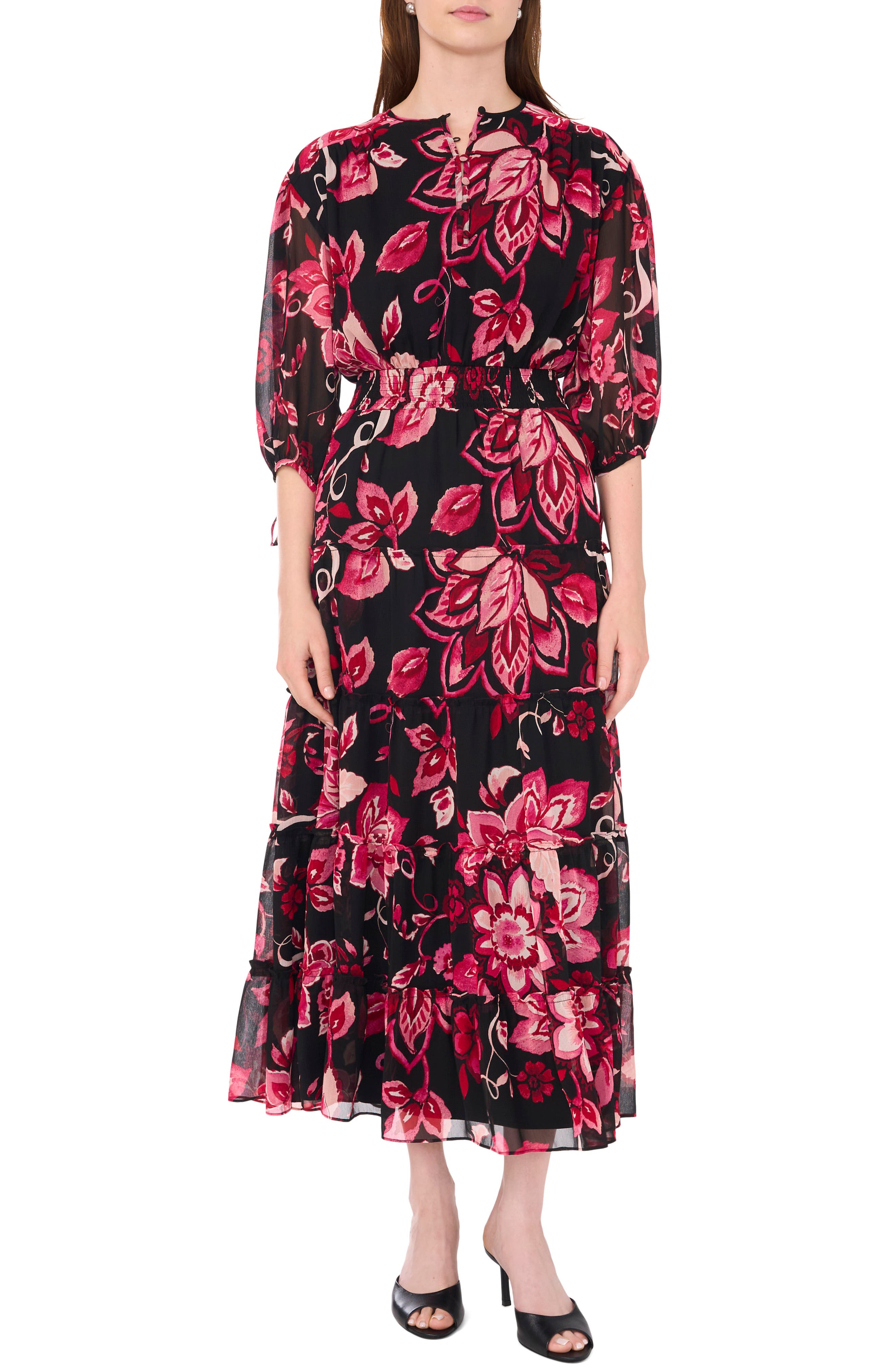 Halogen® Floral Smocked Waist Maxi Dress