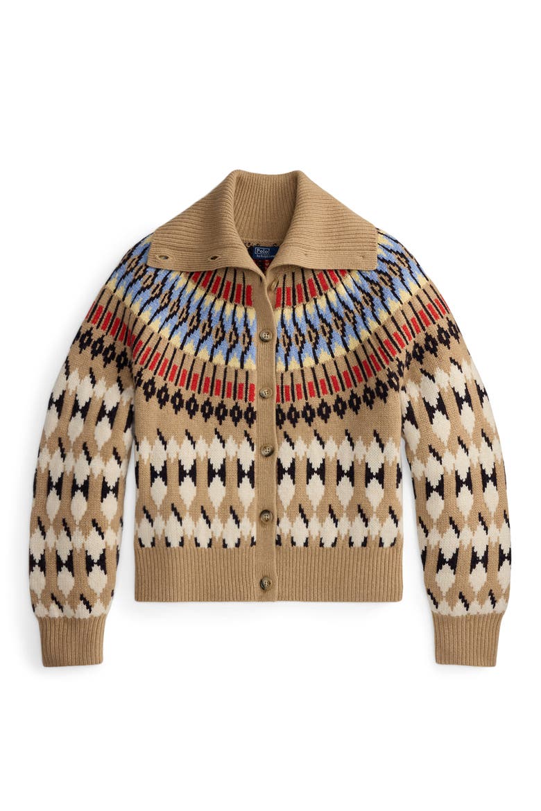 Fair Isle Wool & Cashmere Cardigan, Alternate, color, CAMEL MULTI