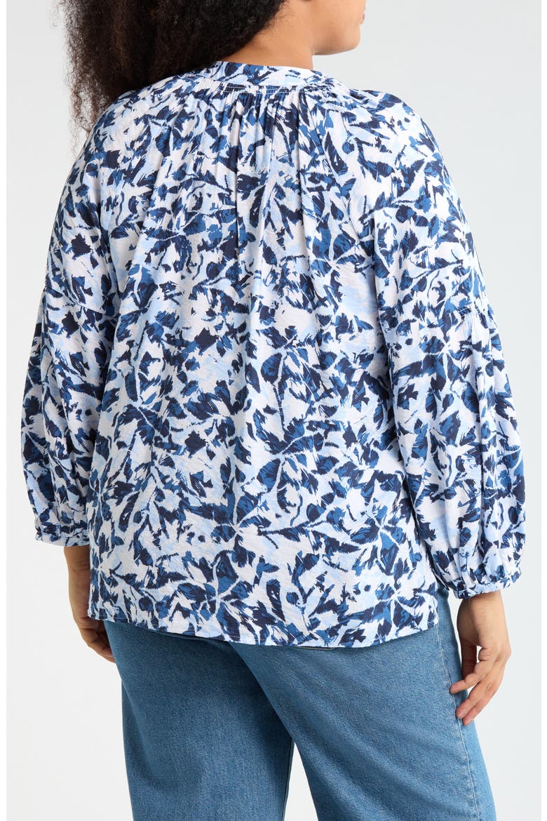 Floral Long Sleeve Popover Top, Alternate, color, NAVY- WHITE BRUSHED BLOOMS