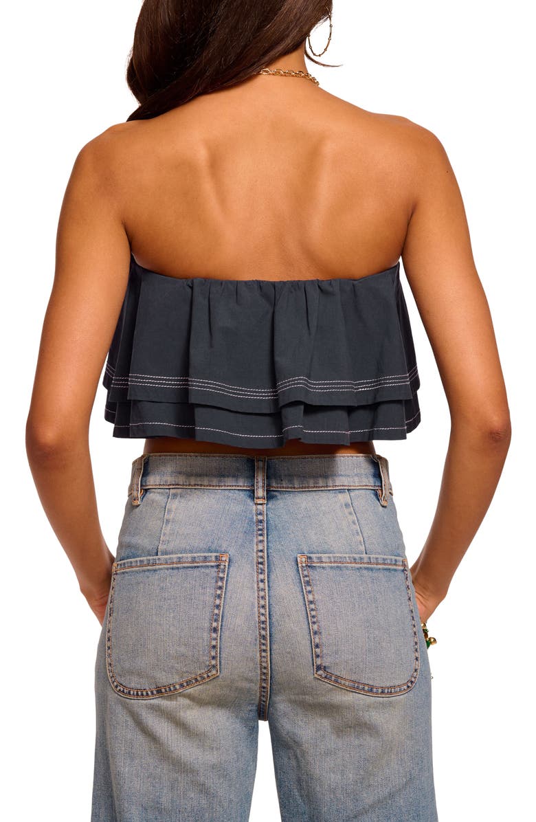 Ramy Brook Poppy Ruffle Strapless Crop Top, Alternate, color, Navy