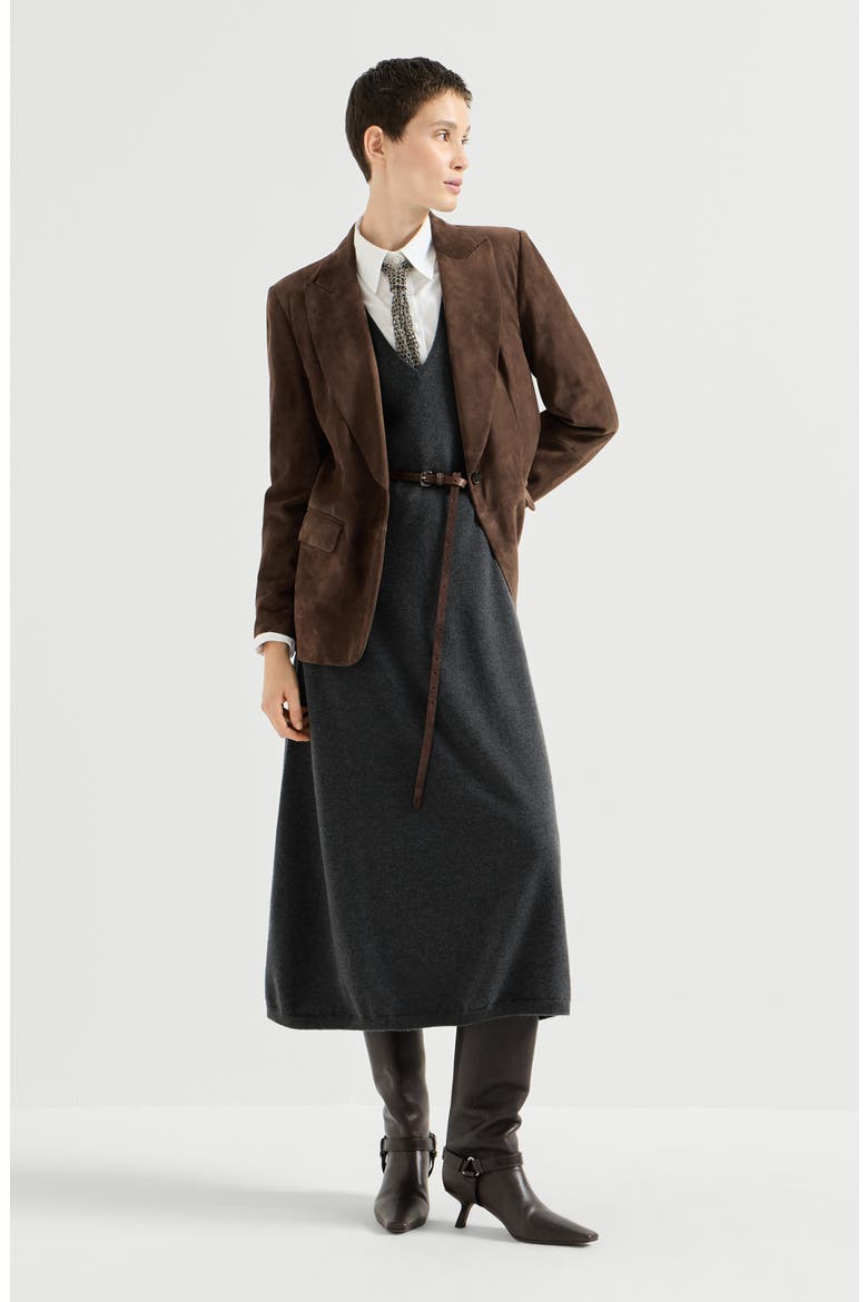 Cashmere knit dress with belt and monili, Alternate, color, Lead