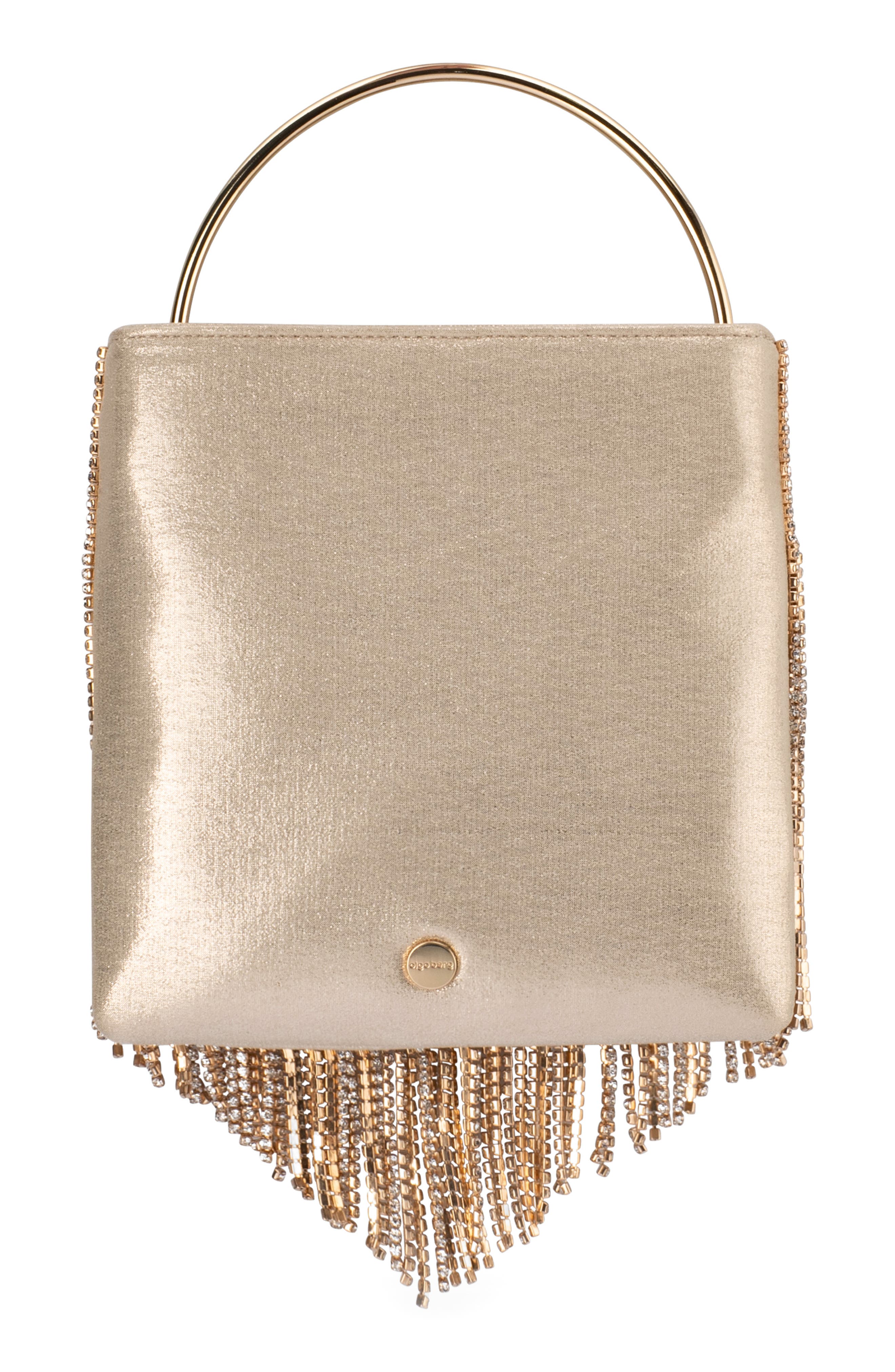 Olga Berg Adina Crystal Fringe Clutch, Alternate, color, Champagne
