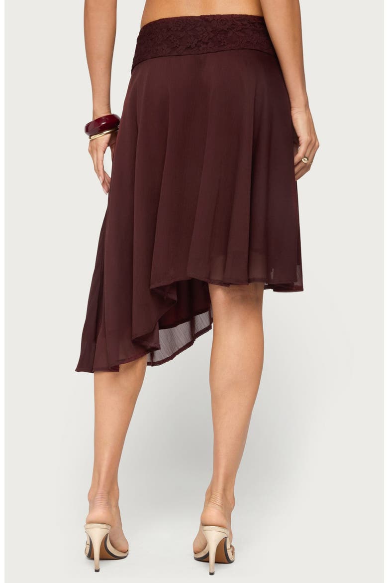 Evia Lace Trim Asymmetric Midi Skirt, Alternate, color, PLUM
