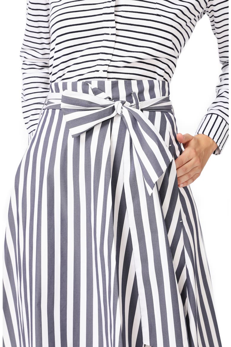 Wide Stripe Tie Waist Cotton Blend Skirt, Alternate, color, BLUE NIGHT