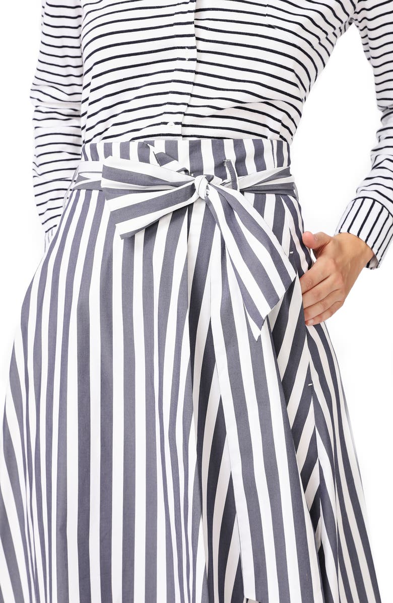 Court & Rowe Wide Stripe Tie Waist Cotton Blend Skirt, Alternate, color,