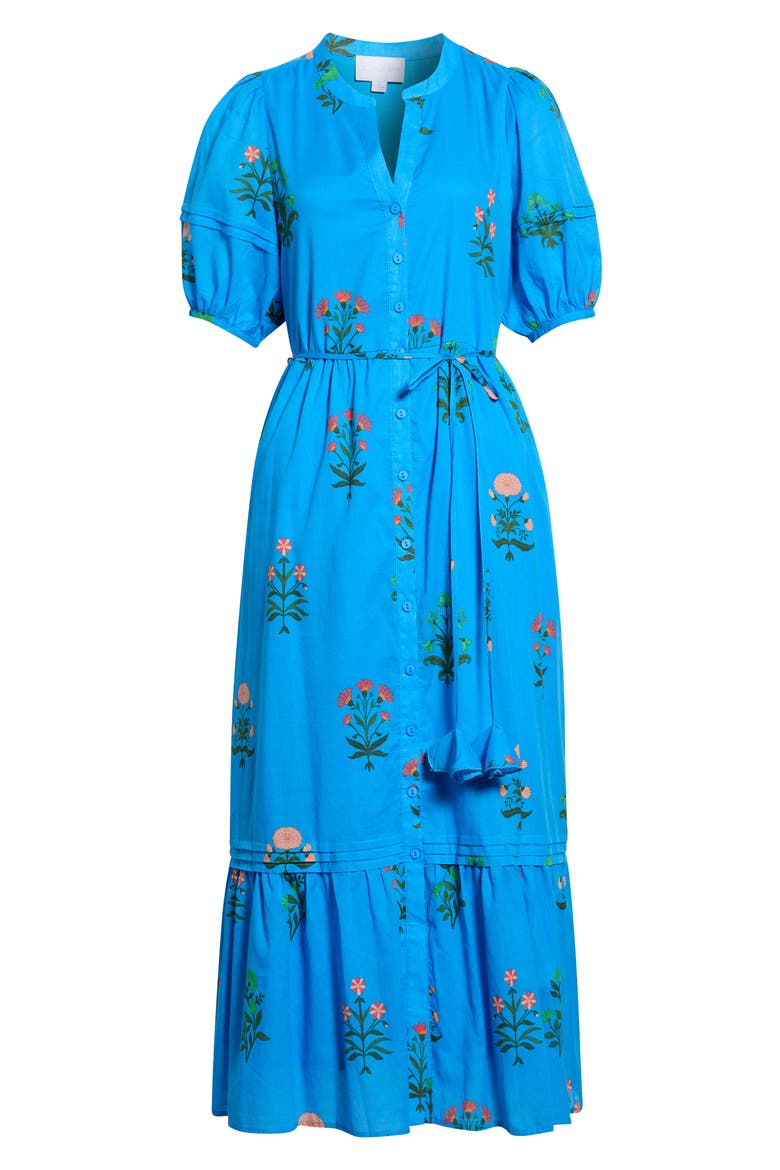 Lizeth Placed Floral Cotton Shirdress, Alternate, color, BLUE-MULTI