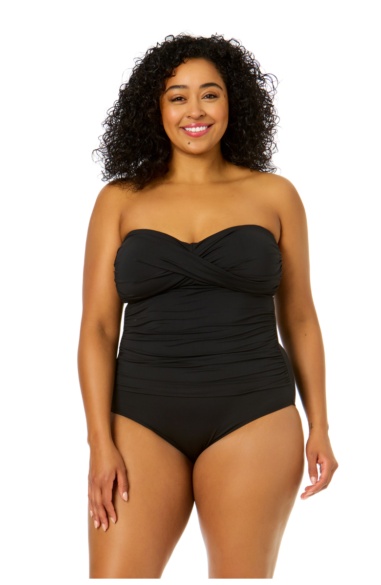 Anne Cole Plus Women's Plus Twist Front Shirred One Piece Swimsuit, Main, color, Black