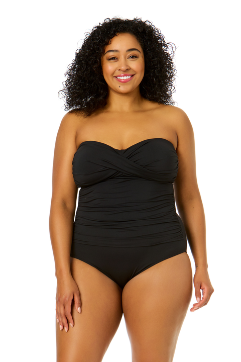 Women's Plus Palm Chic Twist Front Shirred One Piece Swimsuit