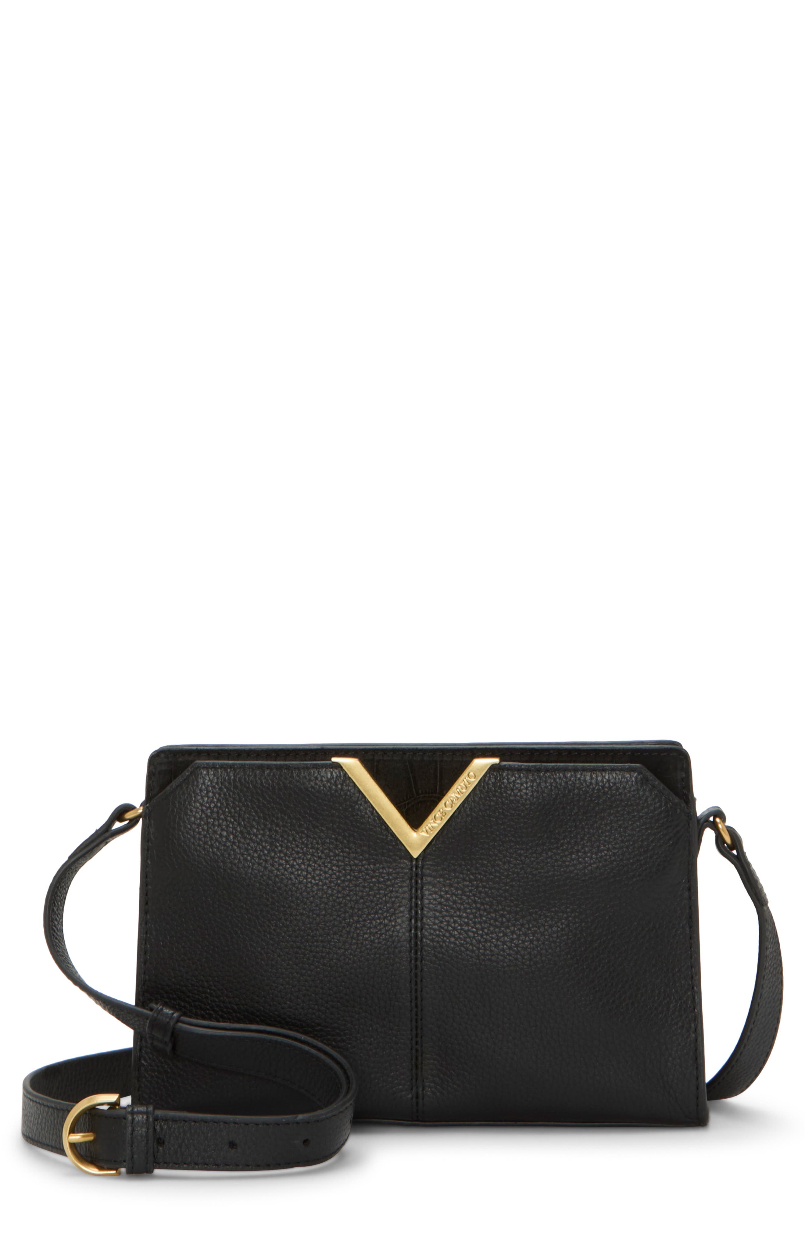Vince Camuto Tasha Leather Crossbody Bag, Main, color, Black