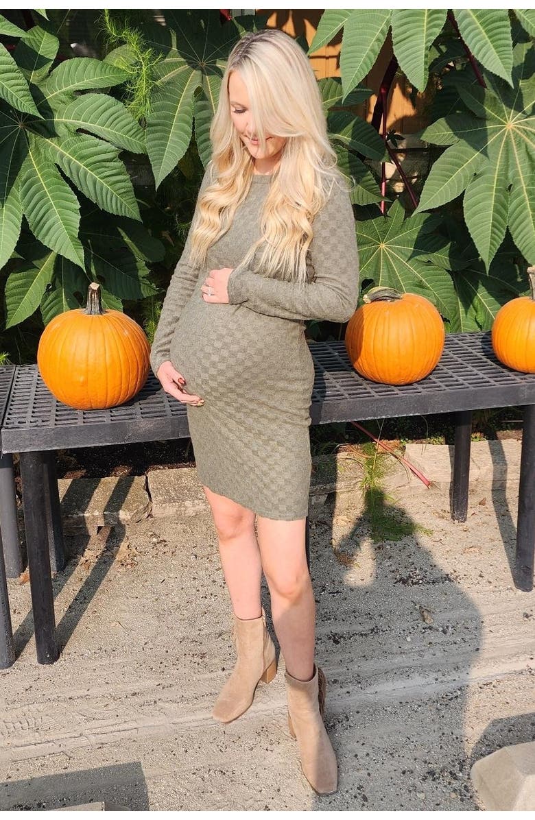 PinkBlush Soft Brushed Knit Long Sleeve Dress, Alternate, color, Olive Green