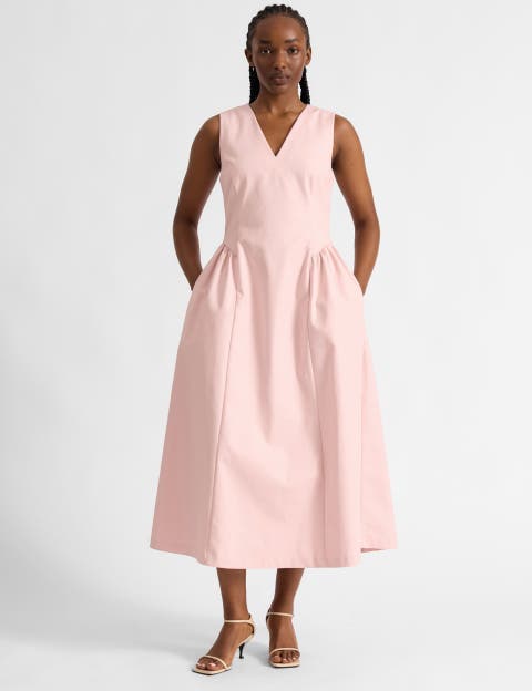 Cotton Sateen Gathered Side Dress