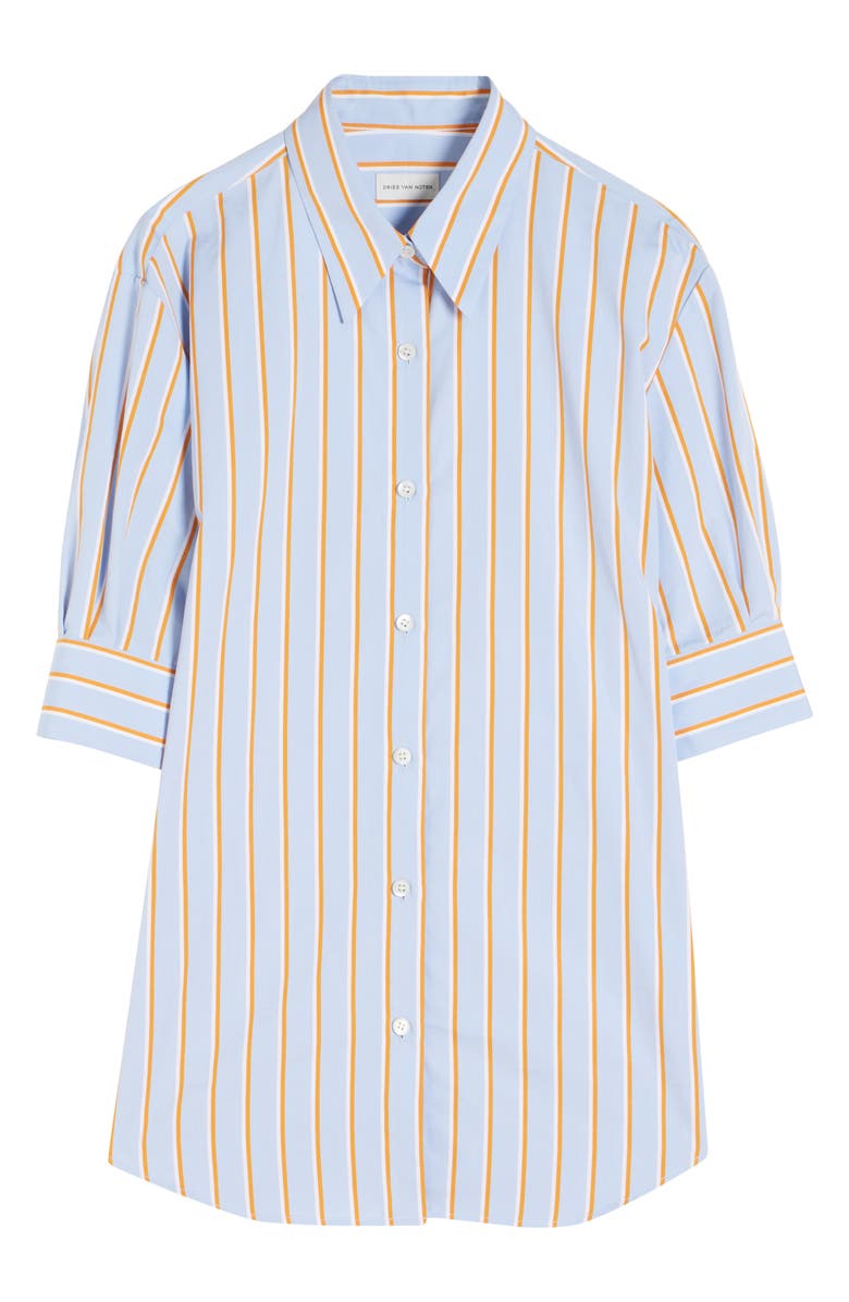 Dries Van Noten Celindo Super Compact Stripe Oversize Supima<sup>®</sup> Cotton Poplin Button-Up Shirt, Alternate, color, Light Blue