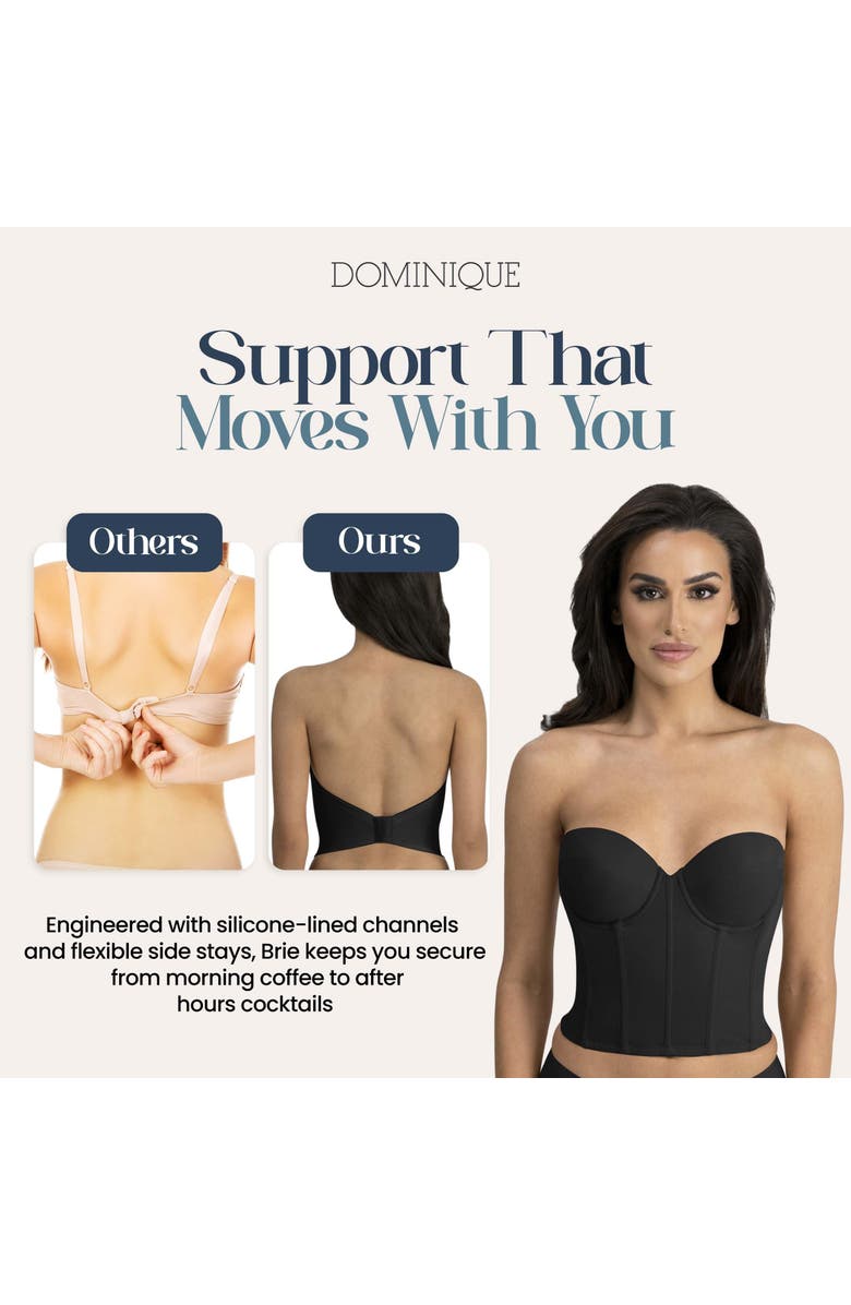 Dominique Intimates Brie Backless Strapless Ultra Low Back Bustier Bra, Alternate, color, Black