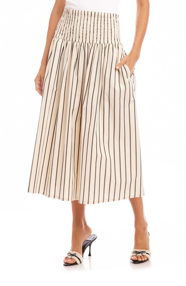 FIFTEEN TWENTY Rhea Stripe Smock Waist Cotton Midi Skirt, Main, color, 