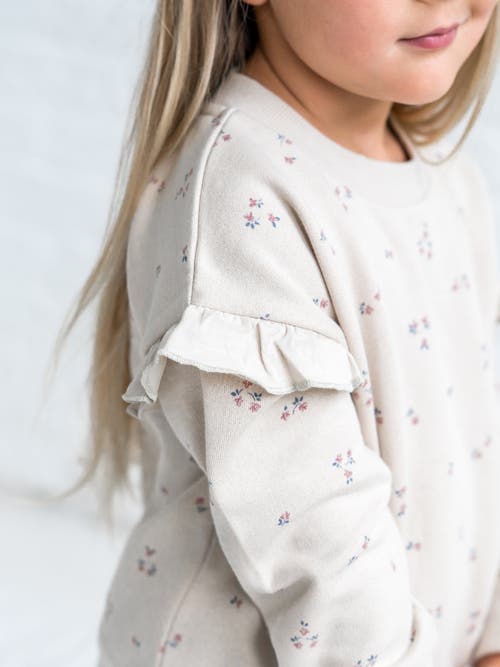 Kendi Abbey Fleece Ruffle Sleeve Pullover Sweatshirt In Neutral