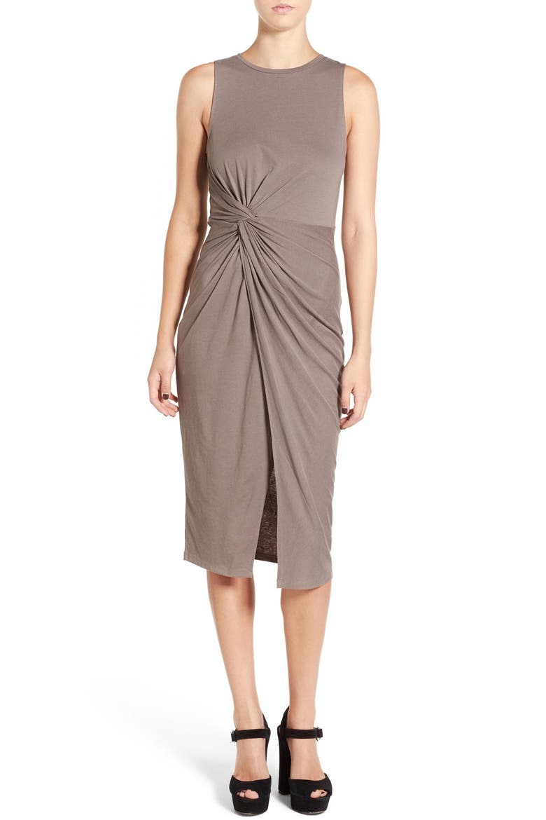 Knot Detail Midi Dress, Main, color, TAN DUSK