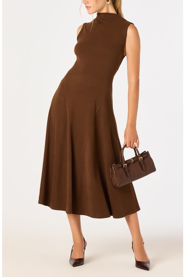 Geraldean Mock Neck Midi Dress, Alternate, color, DARK BROWN