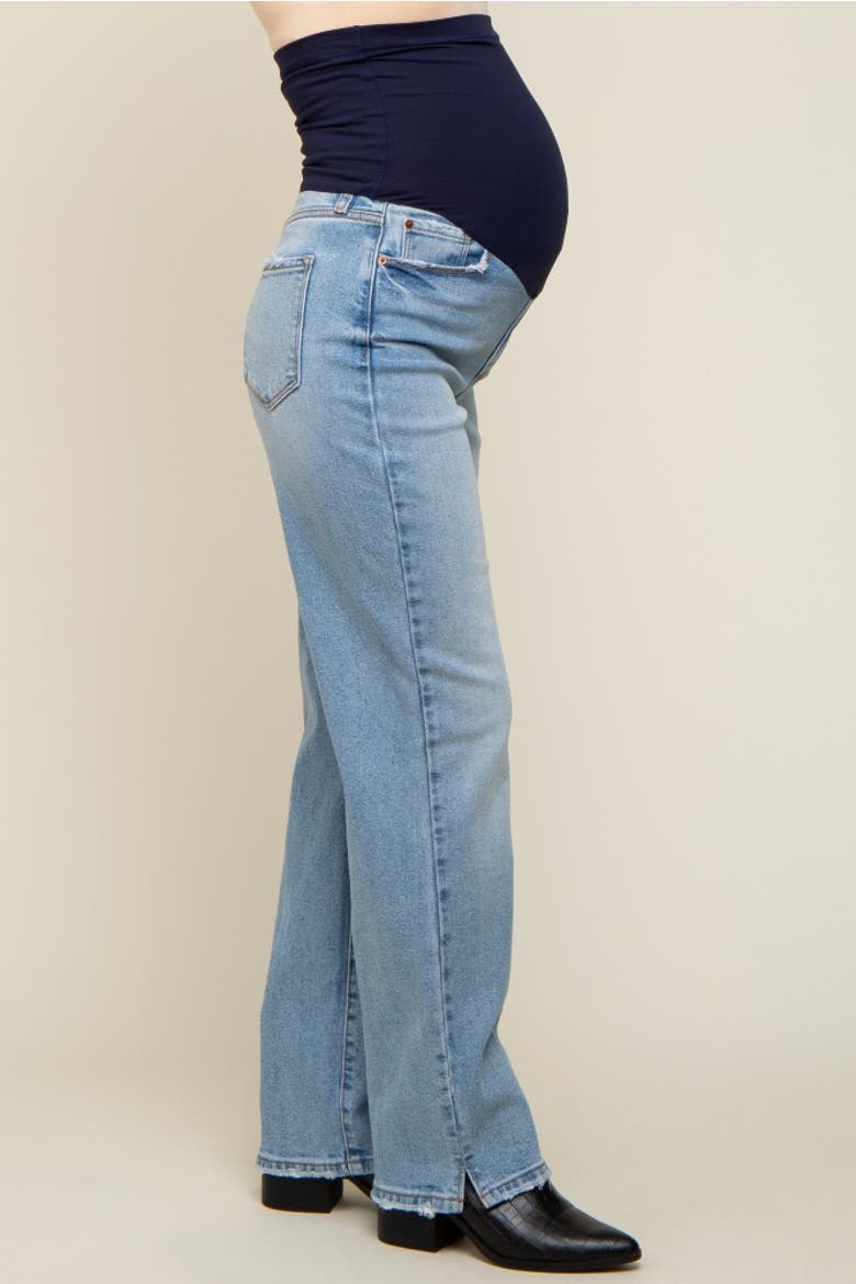 Straight Leg Distressed Hem Maternity Jeans, Alternate, color, Light Blue