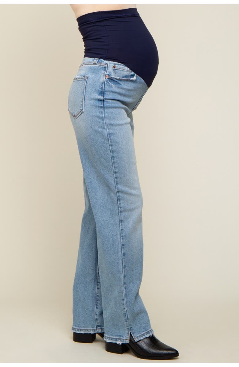 PinkBlush Straight Leg Distressed Hem Maternity Jeans, Alternate, color, Light Blue